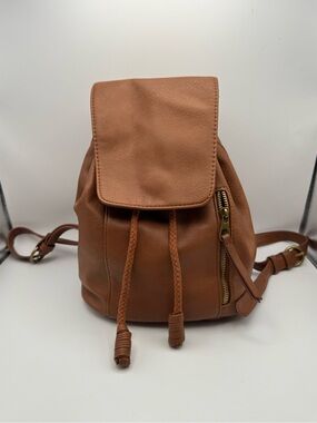 Universal Thread Cognac Brown Drawstring Mini Backpack with Zip Pocket